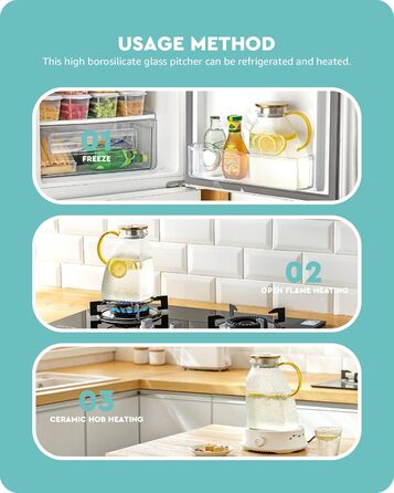 Глечик для води Baff, графин зі скла з кришкою з нержавіючої сталі, герметичні дверцята холодильника Графини для гарячих або холод