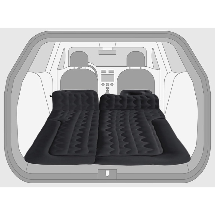 Надувний матрац Lescars Надувний автомобільний матрац XXL 180 x 135 см, з 12-вольтовим повітряним насосом та мішком (дорожній надувний матрац, автомобільний матрац, подушка сидіння)