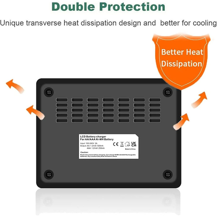 Зарядний пристрій CITYORK для акумуляторних батарей AA AAA, 8-слотовий зарядний пристрій з РК-дисплеєм, швидкою зарядкою через USB та незалежним слотом для акумуляторів AA/AAA Ni-MH Ni-CD