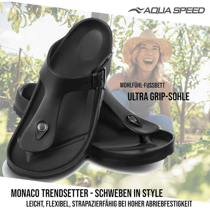 Шльопанці Aqua Speed Monaco Сандалі для купання з EVA для жінок та чоловіків Двостороння щільність, комфорт та стиль, 36 EU, чорний