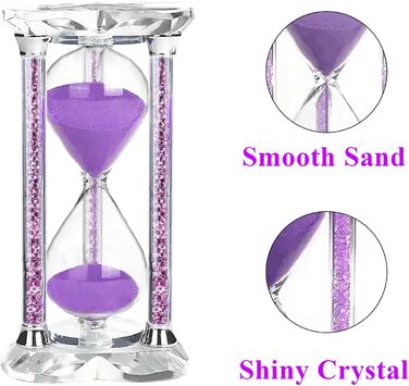 Пісочний годинник SuLiao для Uten, Поворотний на 720, Старовинний білий пісочний годинник, Вінтажний пісочний годинник 1 Hora Reloj de Arena, Великий метал, Пісочне скло, Офіс, Письмовий стіл, Дім, Весільне оформлення (Кришталь / Фіолетовий, 60 хв)