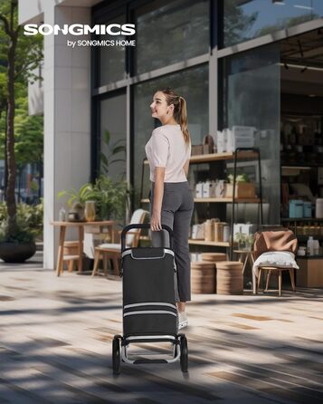 Сумка-візок SONGMICS для покупок, 35 літрів, з термо-відділенням, чорна, складана, знімний мішок KST03BK