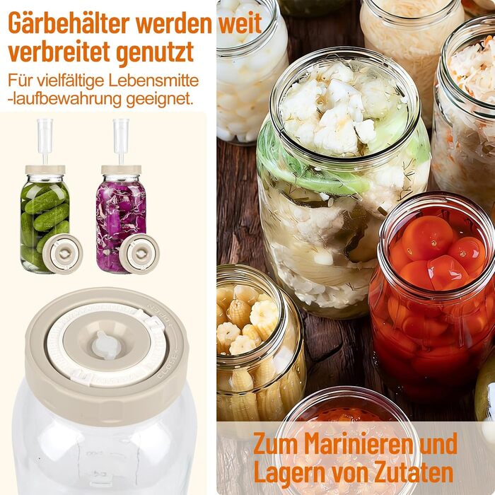 Банки для ферментації, упаковка з 2 шт., місткість 2 л, контейнери для кімчі з гідрозатвором та індикатором дати, банки для ферментації з широким горлом, ідеально підходять для ферментації кімчі, квашеної капусти, закваски, 2 л (з індикатором дати)