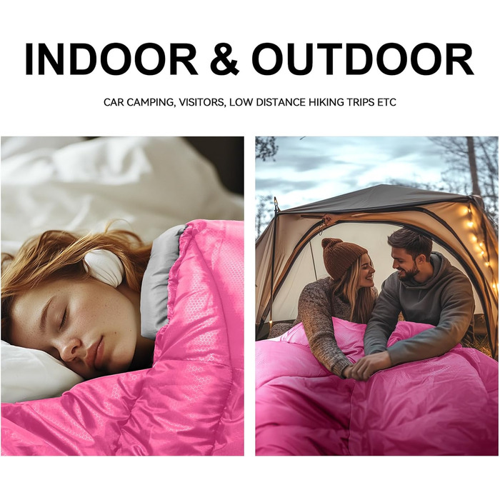 Спальний мішок для дорослих для холодної погоди, портативний, водонепроникний, легкий спальний мішок для високих людей (дівчат та хлопців) з компресійним чохлом для теплого кемпінгу, походів, використання на свіжому повітрі та в приміщенні, 1,8 кг, рожеви