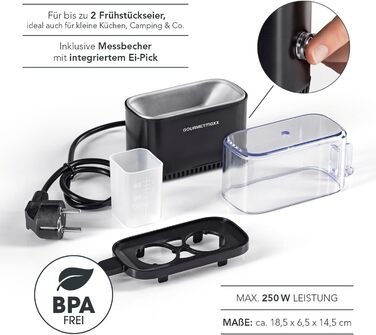 Яйцеварка GOURMETmaxx на 2 яйця компактна яйцеварка яйцеварка з яйцепробивачем, мірним стаканом та сигнальним тоном 3 ступені твер