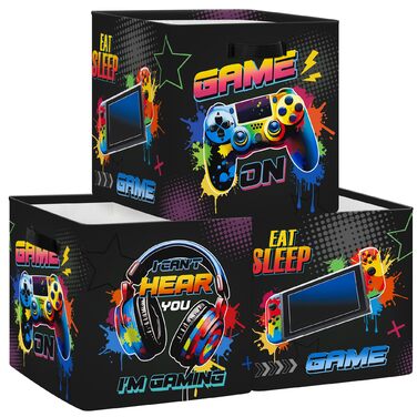 Коробка для зберігання 30 см, 3 шт., ігровий кошик для зберігання неонових вивісок, дитячий складний ігровий контролер, світлодіодна гарнітура з ручками, куб-органайзер для іграшок, книг, одягу, графіті, графіті 3 шт./набір