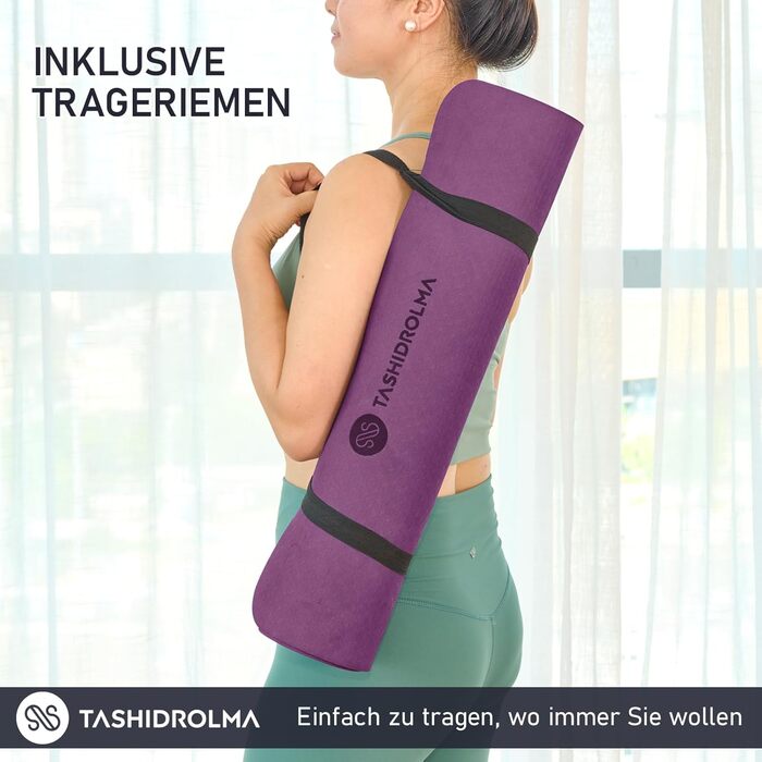 Нековзний килимок для йоги, килимок для вправ з ремінцем для перенесення, спортивний килимок для тренажерного залу, для дому, подорожей, 183x61 см, фіолетовий/рожевий