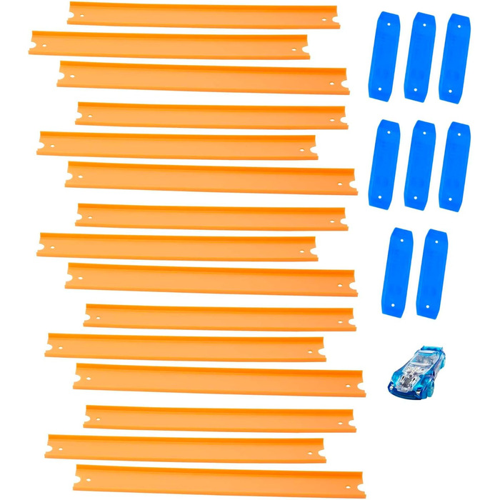 Конструктор треку Hot Wheels, деталі треку та з'єднувачі (36 деталей) для гоночних треків Hot Wheels, вкл. 1 іграшковий автомобіль