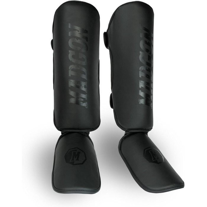 Щитки для гомілок MADGON з ідеальною посадкою та товстою підкладкою - Захист гомілок для бойових мистецтв, MMA, кікбоксингу, муай-тай Чорний/Чорний M