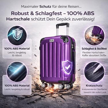 Велика валіза POSH з ABS-пластику - внутрішній об&39єм 100 л - легка валіза з твердою оболонкою 3,7 кг, 75x50x30 см - дорожня валіза з кодовим замком - колеса, що плавно обертаються на 360 - для поїздок на 10-14 днів, фіолетовий XL - великий
