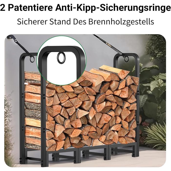 Дров&39яна полиця Amagabeli XXL, сталева дров&39яна полиця 122 см, міцна та стабільна, полиця для зовнішнього використання в саду та на терасі, чорна, регульована довжина 1,2 м