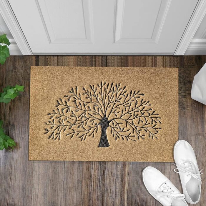 Килимок для привітання &quotДерево життя&quot для використання на вулиці в приміщенні, килимок для передніх дверей, міцний, водонепроникний, нековзний, для входу, коридору, кухні, легко чиститься, гумовий килимок 45x70, коричневий, дерево та коричневий, 4