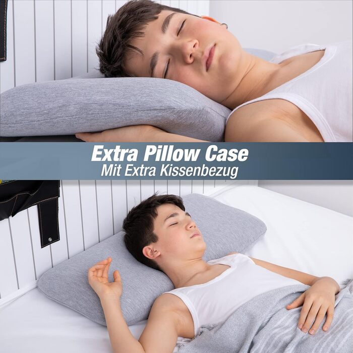 Ергономічна дитяча подушка 66x33 Oeko-Tex Memory Foam Flat дитяча подушка для дітей та малюків від 2 років (60 x 33 x 6 см) (60 x