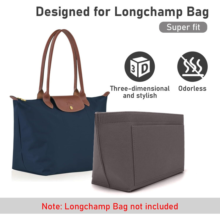 Органайзер для сумки Longchamp Le Pliage, фетровий органайзер для сумочки, з багатофункціональними кишенями великої місткості темно-сірий L