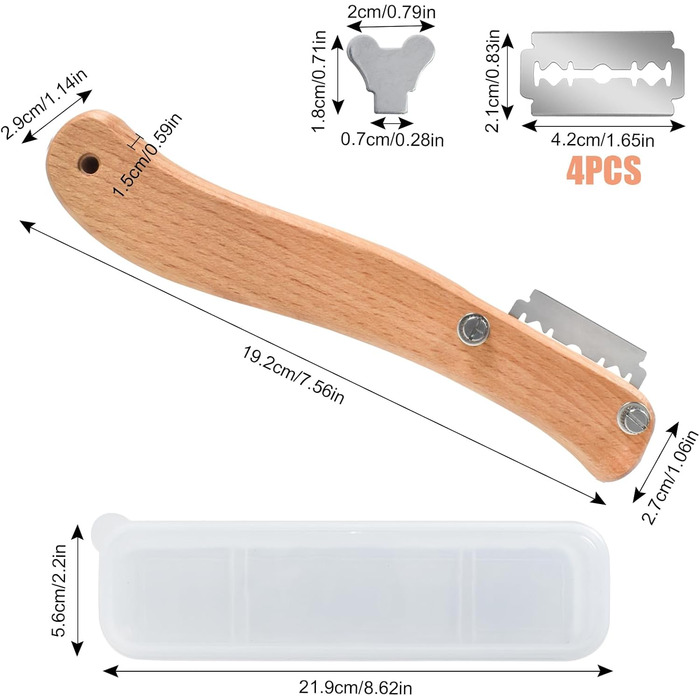 Пекарський ніж, ніж для випікання хліба, набір бритв для тіста, дерев&39яний ніж для випікання хліба, ніж для багета, з 5 лезами для гоління та 1 пластиковою коробкою, гравіювання візерунків для хліба, для форм для випікання хліба своїми руками, кухні
