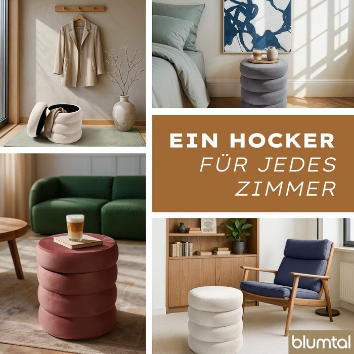 Круглий стілець Blumtal з чохлом з букле - міцний стілець з чохлом з тканини букле, 42 x 42 x 47 см - невеликий туалетний стілець - гарний вигляд букле - круглий стілець, кремове букле