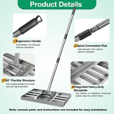 Вирівнювач газону Расен 43x26 см, міцний граблі для вирівнювання трави з гладкою кромкою та ручкою 145 см, інструмент для вирівнювання газону, саду, піску, ґрунту та підживлення 43 x 26 см