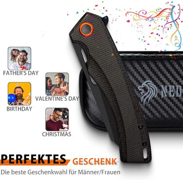 Складаний ніж NedFoss MAMBA, одноручний ніж зі сталі 9CM D2 з рукояткою Micarta, кишеньковий ніж з замком лайнера та шарикопідшипн