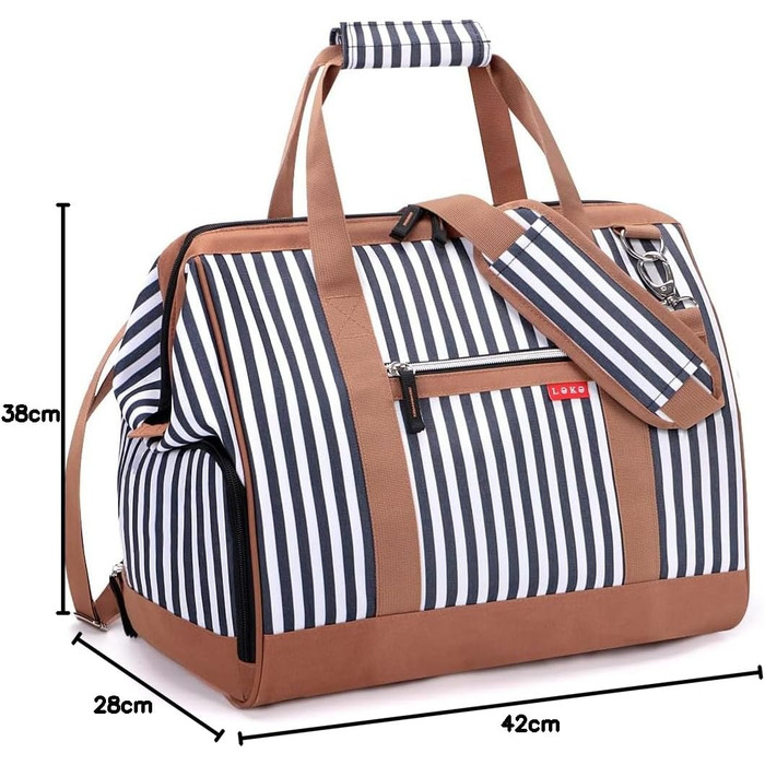 Жіноча дорожня сумка Lekesky, середня сумка для вихідних з відділенням для взуття, дизайн з широким отвором, лікарняна сумка об&39ємом 43 л для пологів, подорожей, авіаперельотів, роботи, пляжу або відпочинку (синя смужка) 43 л синя смужка