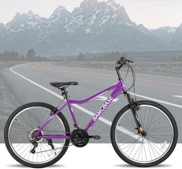Жіночий гірський велосипед HILAND BAMCBASE 26 дюймів, 21-швидкісний сталевий рама для дорослих, чоловічий гірський велосипед з амортизаційною вилкою, фіолетовий