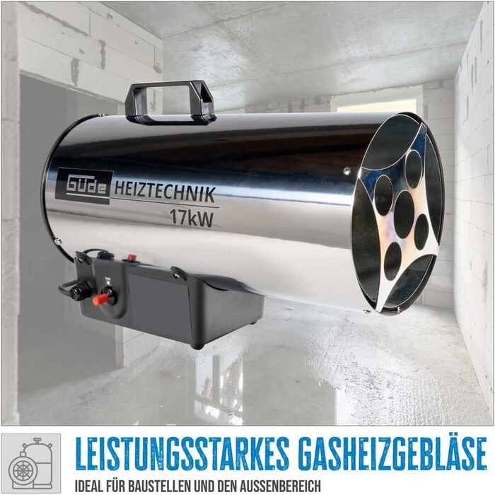 Газовий вентилятор-обігрівач Gde 85006 GGH 17 INOX (17 кВт, пальник з нержавіючої сталі, корпус з нержавіючої сталі, шланг 1,5 м, редуктор тиску)