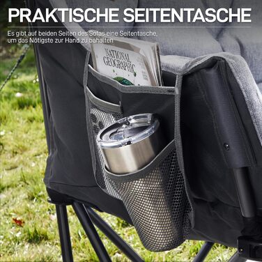 Складаний кемпінговий стілець EVER ADVANCED, ширина 124 см, кемпінговий диван для 2 осіб, розкладний диван, вантажопідйомність 320 кг, товсто м&39який кемпінговий диван, розкладний стілець XXL, 2-місний, висока спинка для саду на свіжому повітрі, балкону,