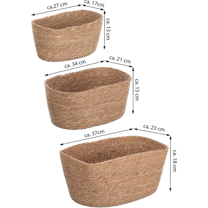 Кошики для морської трави Набір 3 шт. 34 см, 30 см і 25 см для зберігання Кошик для прикраси плетений - натуральний