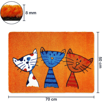 Килимок для котів 50 x 70 см помаранчевий - Килимок для дверей з котами - Нековзний та миється - Килимок для бруду для використання в приміщенні та на вулиці з цікавим дизайном 50 x 70 см (прямокутний) помаранчевий