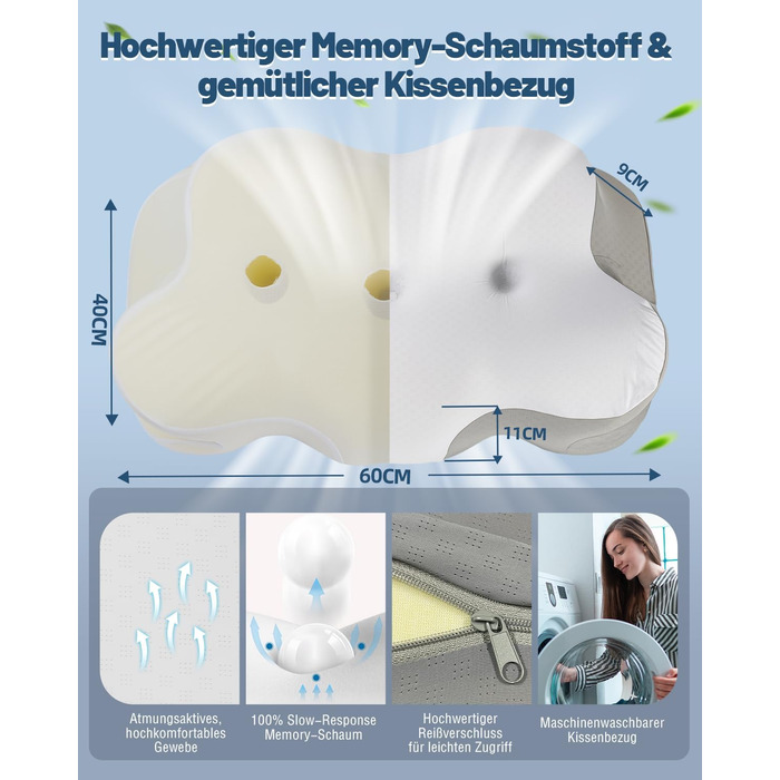 Подушка для шиї, подушка для сну на боці з подвійною зоною розвантаження вух, ергономічна ортопедична подушка з піни з ефектом пам&39яті від болю в шиї, подушка з підтримкою шиї для сну на спині/животі, темно-сіра