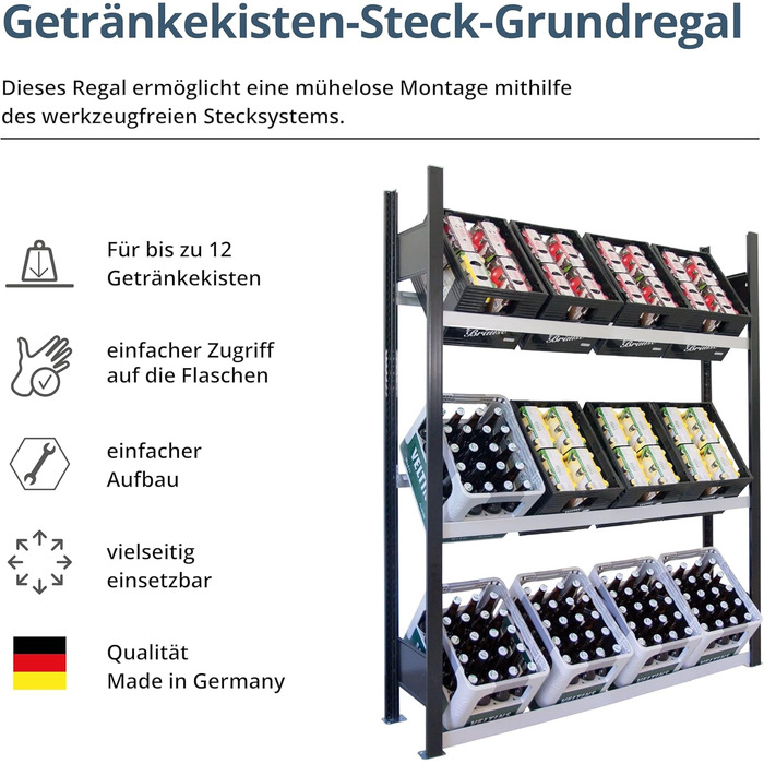 Стелаж для напоїв SCHULTE Regalwelt до 12 ящиків, 180x136x30 см (ВxШxГ), вантажопідйомність на полицю 60 кг, чорно-сріблястий