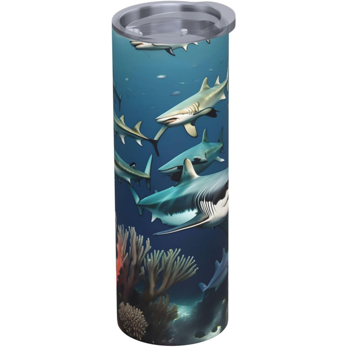 Кружка з прямою трубочкою, дизайн акули під водою, принт, підходить для кемпінгу, офісу та дому, 590 мл