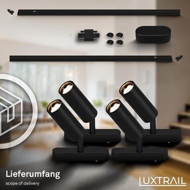 Стартовий набір трекової системи освітлення BRILONER Luxtrail 4 LED-споти, поворотні, розширювані, 2 м, чорний