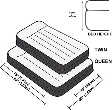 Надувний матрац одномісний Intex Adult Queen Pillow Rest з Fiber-Tech Bip 152 x 203 x 42 см, верх чорний/низ синій