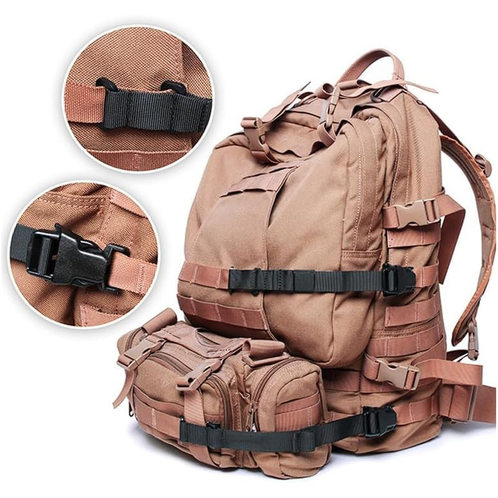 Пояс для рюкзака Molle з 6 елементів, пояс для рюкзака Tactical Rush Tier System з подовжувальним модулем, компресійні ремені для зовнішнього використання, чохол, ремінь для спального мішка з пряжками-фіксаторами