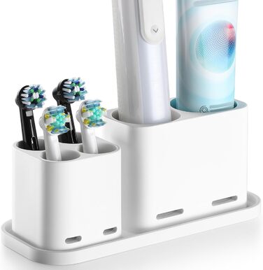 Тримач насадки для зубної щітки Gsocel, тримач для зубної щітки Електрична зубна щітка для зберігання 4 насадки для зубних щіток і 2 тримачі для зубної пасти ABS, білий