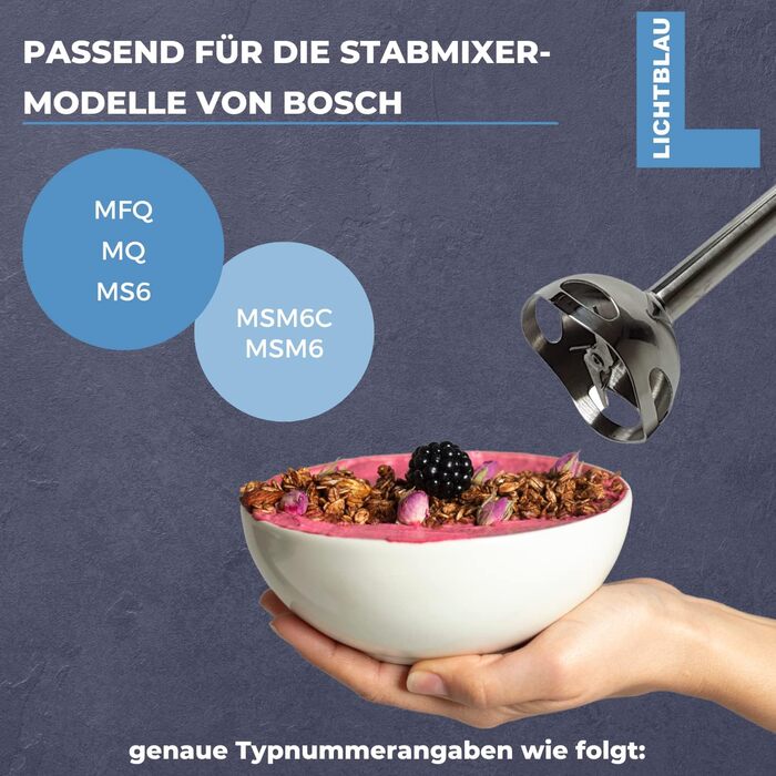 Світло-блакитний швидкий блендер для ручного блендера Bosch I Насадка для блендера підходить для ручного міксера MFQ, MQ, MS6, MSM6C і MSM6 I Заміна ніжки блендера з нержавіючої сталі I Запчастини для ручного блендера Bosch I Аксесуари Ручний блендер