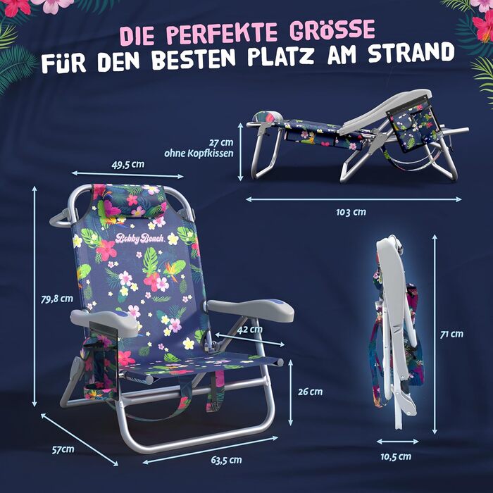 Пляжне крісло Bobby Beach Складане крісло та пляжний шезлонг, легке та зручне для перенесення як рюкзак Складане кемпінгове крісло з тримачем для напоїв та кишенями Складаний шезлонг та шезлонг (пляжне крісло, нічно-блакитне) нічно-блакитне пляжне крісло