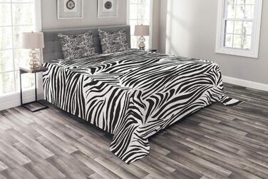 Комплект покривал із зебровим принтом, Дикі зеброві смужки, Комплект з наволочками, Яскраві кольори, для двоспальних ліжок 264 x 220 см, Білий Чорний