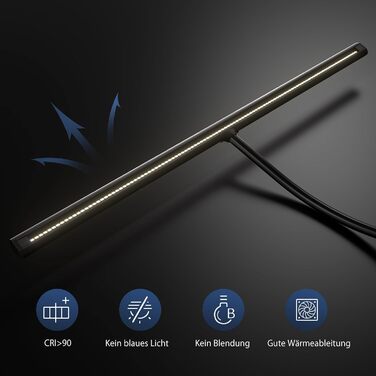 Настільна лампа світлодіодна з керуванням жестами та пультом дистанційного керування, 24 Вт 80 см затискна лампа для монітора з ре