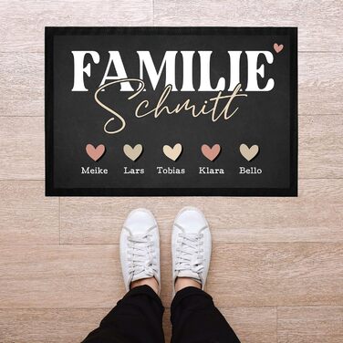 Персоналізований килимок для дверей з іменем родини та дизайном серця, аксесуар для дому, декоративний предмет, нековзний та миється, чорний, 60x40 см, дизайн сімейного серця, чорний