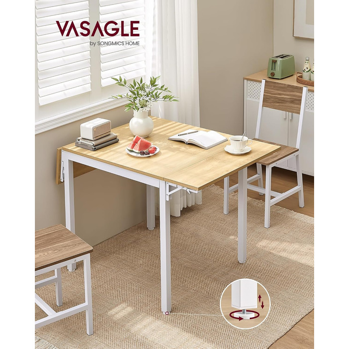 Обідній стіл VASAGLE, розкладний кухонний стіл для 2-4 осіб, для невеликих приміщень, натуральний дуб-хмарно-білий KDT077Y01 Натуральний дуб хмарно-білий Стільці не входять до комплекту