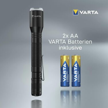 Світлодіодний ліхтарик VARTA вкл. 2 батарейки АА, світло Aluminium Light F20 Pro, лампа з трьома режимами світла, ліхтарик з алюмінієвим корпусом, текстурована ручка, протиударний.