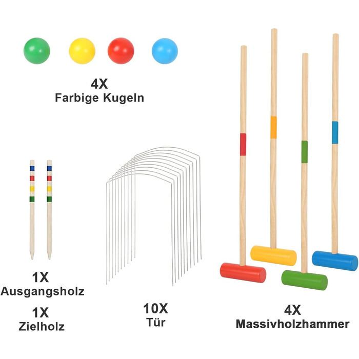 Гра в крокет, набір для крокету на 2-4 гравців, гра в крокет для дітей та дорослих, дерев&39яна іграшка, гра для всієї родини в саду на свіжому повітрі, гра на спритність