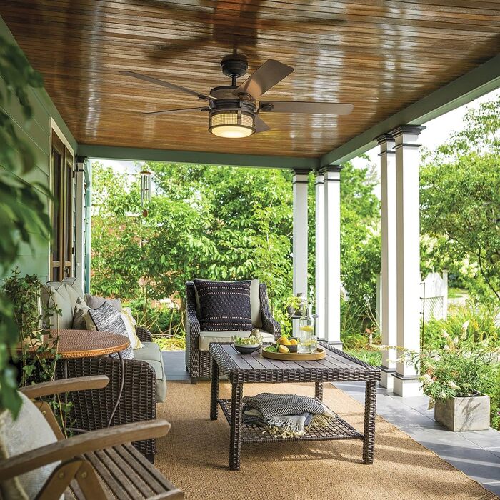 Стельовий вентилятор Licht-Erlebnisse з LED підсвічуванням Ø152см 5 лопатей сірого кольору з пультом дистанційного керування венти