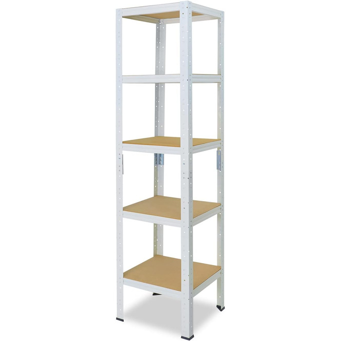 Надміцний стелаж для дому, білий/металевий стелаж з 5 полицями/стелаж для підвалу, стелаж для гаража, стелаж для майстерні або стелаж для зберігання/металевий стелаж без болтів, вантажопідйомність 175 кг, В 200 см / Ш 60 см / Г 60 см, 200x60x60