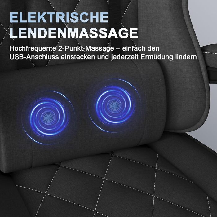 Ігрове крісло Devoko, ергономічна тканина з функцією масажу та підставкою для ніг, пружинна амортизація Pocket Spring, регулювання на 135, повітропроникне для домашнього офісу або ігрової кімнати, чорний колір