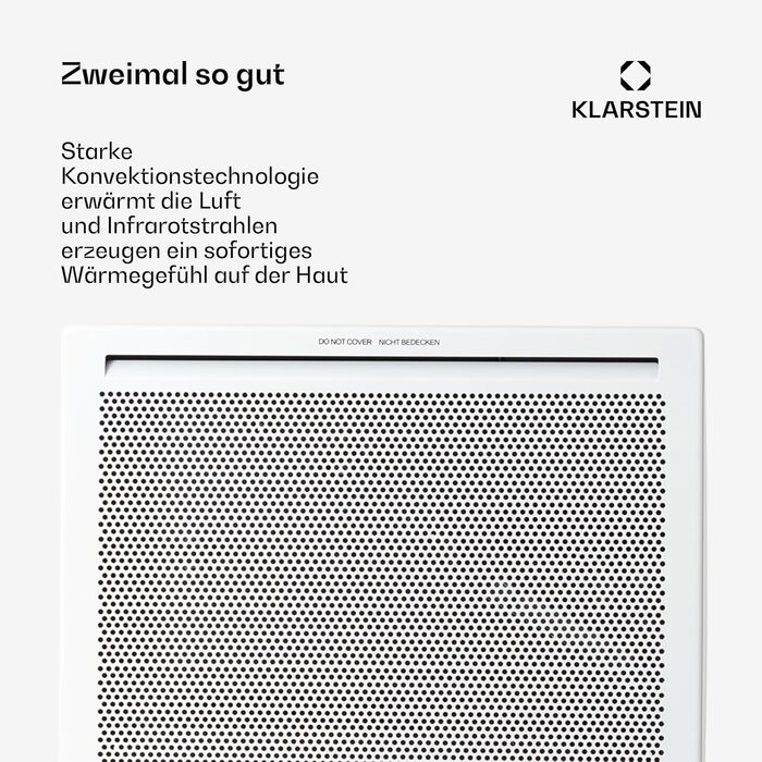 Електричний обігрівач Klarstein, конвектор та інфрачервоний обігрівач, окремостоячий, енергозберігаючий електричний обігрівач, датчик відкритого вікна, електричне опалення, електричний радіатор з термостатом, 1000 Вт, білий