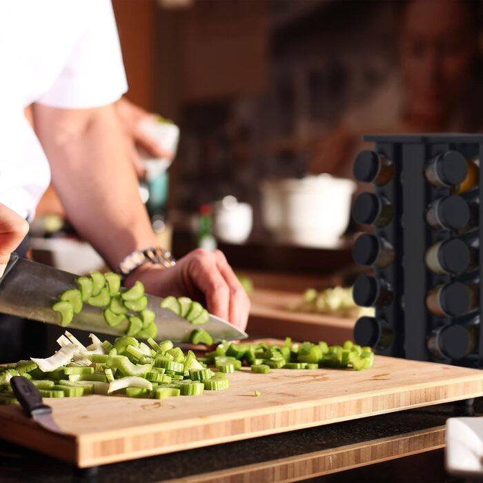 Карусель для спецій Relaxdays з 20 баночками для спецій, включаючи вставку-шейкер, обертова, багаторазова підставка для спецій для кухні, чорна