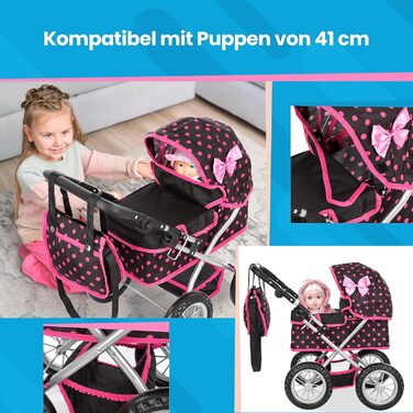 Коляска для ляльок Kinderplay від 2 років, лялькова коляска - легка і стійка конструкція, регулюється по висоті від 33 до 63 см, K