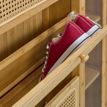 Бамбукова шафа для взуття Relaxdays, 127x95x19 см, натуральний колір Вузька взуттєва полиця, 5 відділень, 3 дверцята, на 9 пар